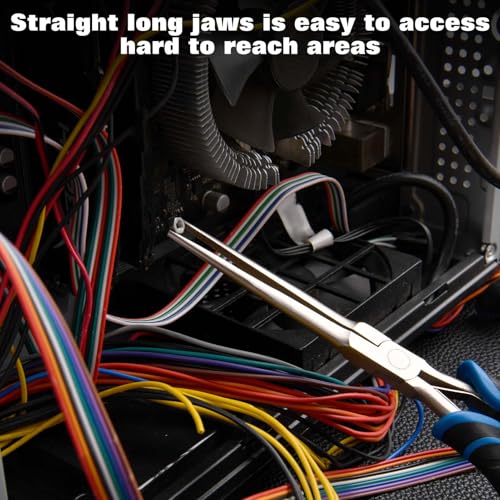 SPEEDWOX 7-Inch Mini Long Needle Nose Pliers with Comfort Grip - Thin Jaw Extra Long Needle Nose Pliers with Serrated Jaw Lanyard for Jewelry Making, Wire Wrapping, Crafts & Electronic Repair - style: Straight Tips&Curved Handle
