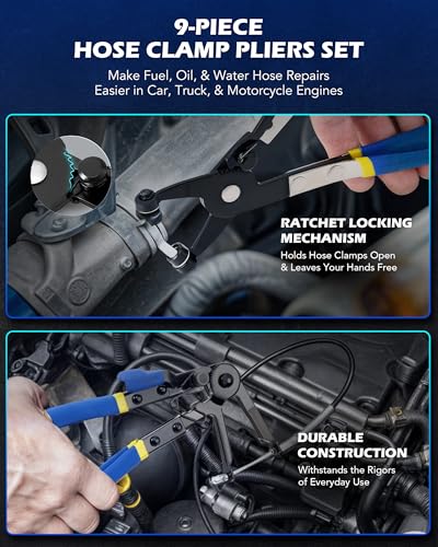 OMT 35pc Master Disconnect & Hose Clamp Pliers Tool, Car AC Fuel Line Kit | Auto Long Reach Hose Clamp Remover Kit with Clic R Type Swivel Jaw, Fuel A/C Disconnect Pliers For Ford Chevy Dodge Vehicles