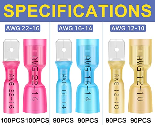 haisstronica 560PCS Heat Shrink Spade Connectors, AWG 22-10 Male Female Wire Spade Terminals, Quick Disconnect Wire Connectors Kit - size: AWG 22-10, style: Male&Female Kit 560PCS