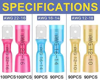 haisstronica 560PCS Heat Shrink Spade Connectors, AWG 22-10 Male Female Wire Spade Terminals, Quick Disconnect Wire Connectors Kit - size: AWG 22-10, style: Male&Female Kit 560PCS