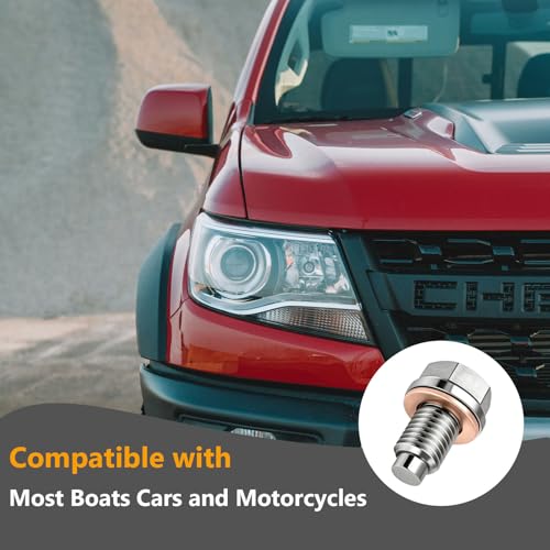 M12x1.75 Magnetic Stainless Steel Oil Drain Plug Kit Fits Cars Motorcycles | CHENACC 1PCS Oil Pan Drain Nut Bolt with 5 PCS Copper Gasket, Compatible with Most Boats Cars and Motorcycles - size: M12*1.75