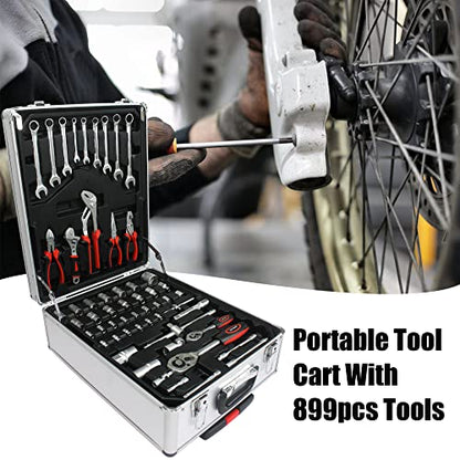 RYH 899pcs All-in-One Professional Tool Set & Rolling Tool Box Set - 4 Drawer Organizer Storage Case - Complete Home, Auto, Mechanic Tool Kit for DIY, Homeowner, Handyman Tool Set (899pcs+Silver) - color: 899pcs+Silver