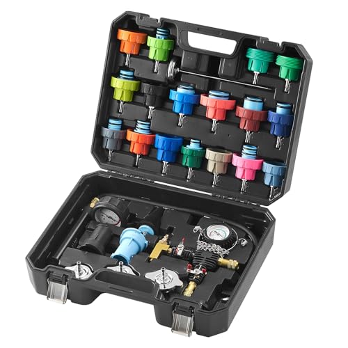VEVOR 28 pcs Universal Radiator Pressure Tester Kit, Coolant Pressure Tester Kit with Manual Pump and Color-Coded Test Caps, Coolant Vacuum Refill kit for Cars Motorcycles Trucks Cooling System - style: 28pcs