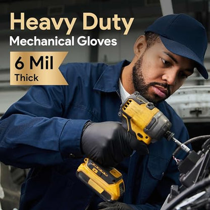 FifthPulse 6 Mil Black Nitrile Gloves, Heavy Duty Mechanic and Food Grade Glove - Powder-Free, Latex-Free Medical Exam Gloves - style: Large