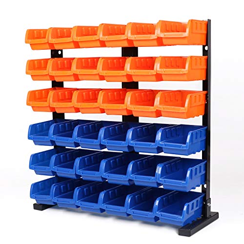 HORUSDY Storage Bins Parts Rack 36Pcs Bin Organizer Garage Plastic Shop Tool, Tools for Men - color: 36PCS Bins Parts Rack--Orange&Blue
