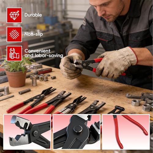 6 Piece automotive electrical disconnect pliers kit, Electrical connector removal tool for Cars, professional hose clamp kit, Plug Release & Wire Terminal Remover, Clip Removal Tools, with Storage Bag