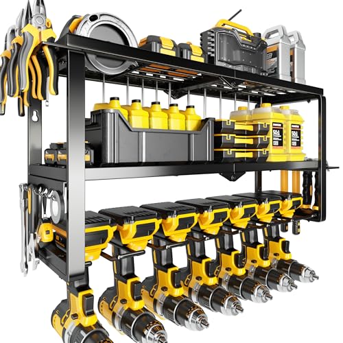 Hipidian Power Tool Organizer Wall Mount- 300lb Heavy Duty 3-Tier Storage Rack with 7 Drill Holders for Garage Tools, Best Birthday Tools Gifts for Men Dad Husband - size: 7 Slots 3 Layers