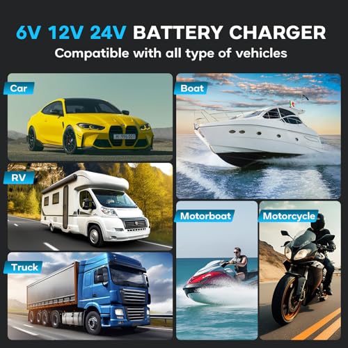 30Amp: 6/12/24V Smart Battery Charger – Automatic Maintainer, Trickle Charger & Desulfator with Overcharge Protection & Temperature Compensation – for Lead-Acid & Lithium & LiFePO4 Batteries