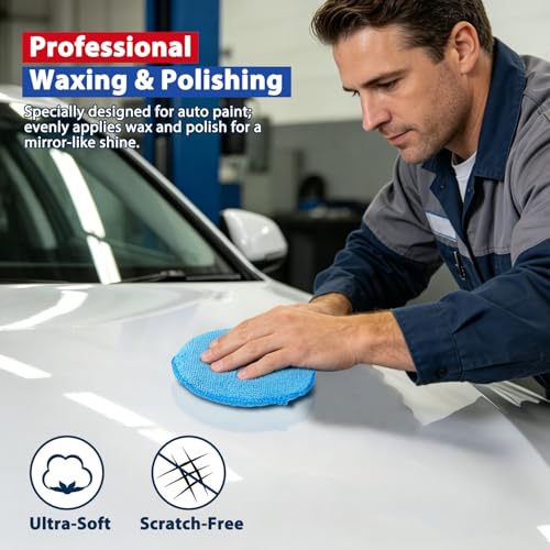 Microfiber Wax Applicator Pads, 5 Inch Round Foam Buffing & Detailing Polishing Pads, Reusable Car Wax Applicator for Car Cleaning, Waxing & Fine Polishing, 12 Pack