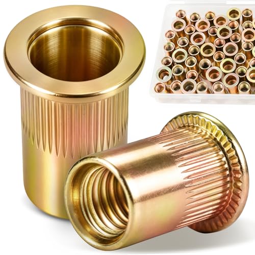 70PCS M10 Rivet Nuts, Metric Rivnut Zinc Plated Carbon Steel Flat Head Knurled Threaded Insert Nutsert Kit for Metal Sheets, Furniture, Automotive - size: M10 70pcs