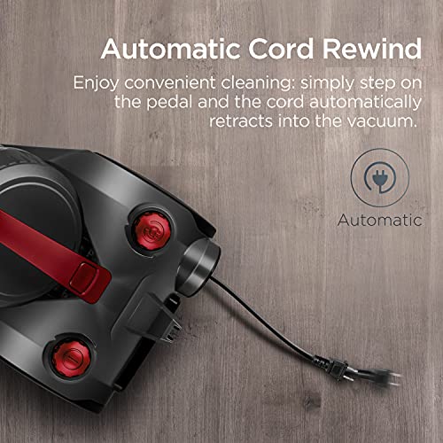 Eureka Bagless Canister Vacuum Cleaner, Lightweight Vacuum for Home, Red | NEN110D WhirlWind, Lightweight, Power Suction, ≤82 dBA. HEPA, 2.5L Dust Container, 2-in-1 Vac for Hard Floors, Carpets - color: Red