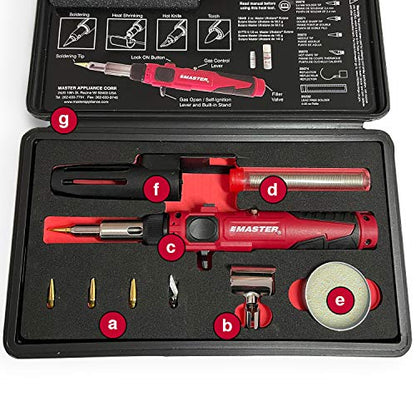 Master Appliance PI-20SiK Professional Cordless Butane Soldering Iron Kit [portable soldering station & heat tool] - Self-Igniting w/Adjustable Temperature - 680F - 820F, refillable with butane fuel