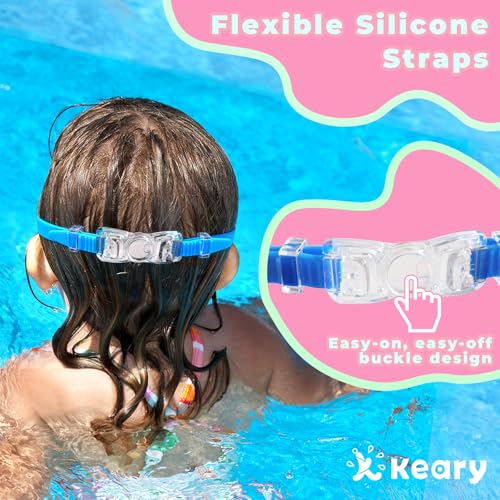 Keary 2 Pack Kids Swim Goggles for 3-15 UV Protection Anti-Fog Pool Water Swimming Goggles for Boys Girls Youth Toddler - color: Pink Mirrored & Cyan Blue