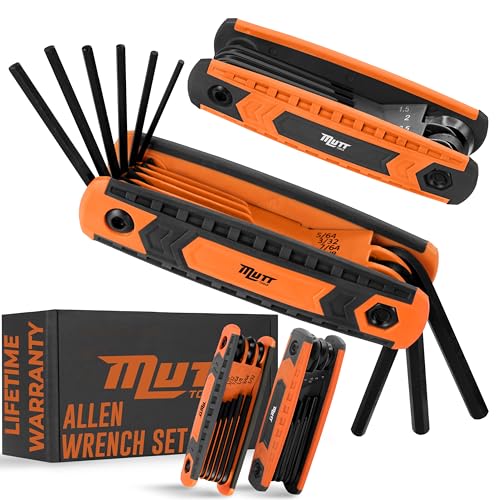 Mutt Tools 17pc Folding Allen Key Set - SAE & Metric Hex Wrench Set with Color-Coding - Compact Allen Wrench Tool for Bikes, DIY, Archery - Keys with Size Markings - style: 17pc Folding Hex Key Set