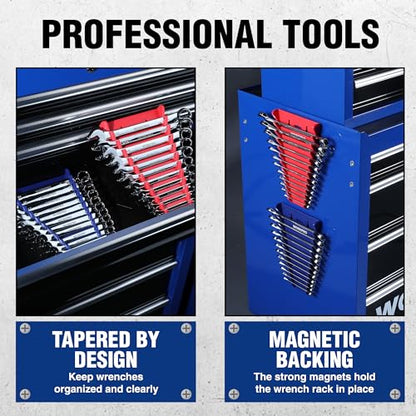 WORKPRO 4-Pack Magnetic Wrench Organizer, 12-Piece Wrench Holder Set | for Tool Box Drawer Chest, SAE (1/4" - 15/16") and Metric (6 mm - 24 mm) - style: Magnetic Wrench Organizer(4PC)