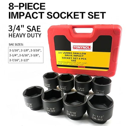 TONYNOL 3/4 Inch Drive Impact Jumbo Socket Set,6-Point,SAE(2-1/16" to 2-1/2"),8 Pcs,Cr-MO Steel,With a Storage Case - style: 3/4 Inch SAE(2-1/16" to 2-1/2"）