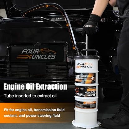 FOUR UNCLES Oil Extractor - Vacumm Fluid Extractor with Pump Tank Remover & Tubes for Oil Change and a Hose for Brake Bleeding - size: 6.5L Manual