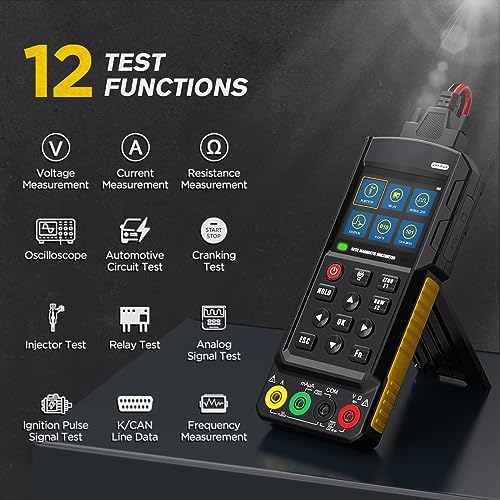 DM303 Automotive Oscilloscope Multimeter, 3-in-1 Handheld Scope with K/CAN Bus Reader, Injector Cranking Relay Test, 500KHz True RMS Diagnostic Tool