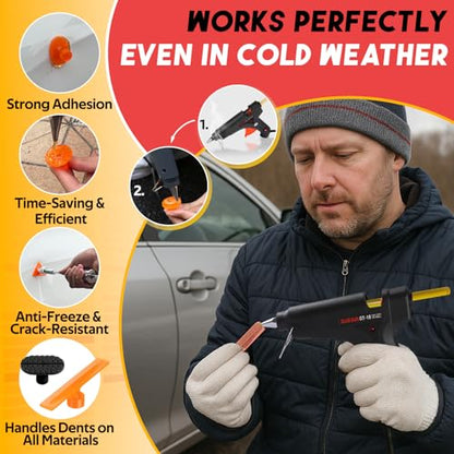 Super PDR Paintless Dent Repair Kit - Professional Puller with 100W Glue Gun LED Line Board and 64 Tabs T-Bar Slide Hammer - Auto Bodywork Tool Set for Car Door Ding Removal and Hail Damage