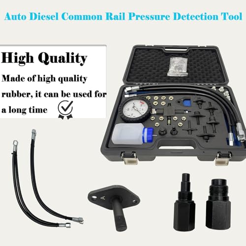 Automotive Common Rail Diesel High Pressure Tester Kit Fuel Pressure Gauge Tester Diesel Injector Tester Fuel Injection Pressure Detection Tool with Injector Pipe Blanks for Car 2000 Bar