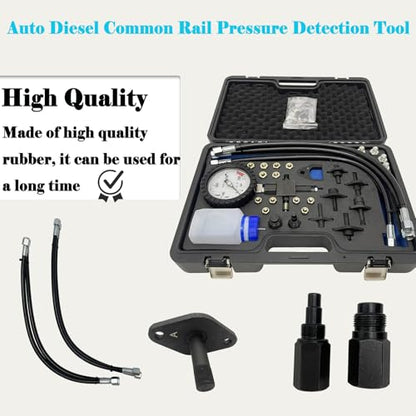 Automotive Common Rail Diesel High Pressure Tester Kit Fuel Pressure Gauge Tester Diesel Injector Tester Fuel Injection Pressure Detection Tool with Injector Pipe Blanks for Car 2000 Bar