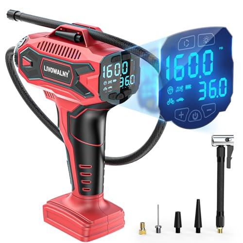 LIVOWALNY Tire Inflator Air Compressor Compatible with Milwaukee 18V Battery, 160PSI Cordless Portable Electric Air Pump with Digital Pressure Gauge for Car Motorcycles Bike Ball Auto (Tool Only) - size: Compatible With Milwaukee 18V Battery