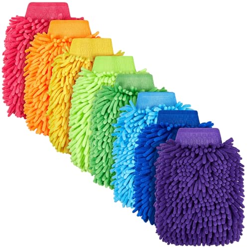 Toulite 16 Pcs Car Wash Mitt Chenille Microfiber Wash Mitt Double Sided Glove Cleaning Drying Mitts (7.48 x 10.24 Inch,Bright Colors) - color: Bright Colors, size: 7.48 x 10.24 Inch