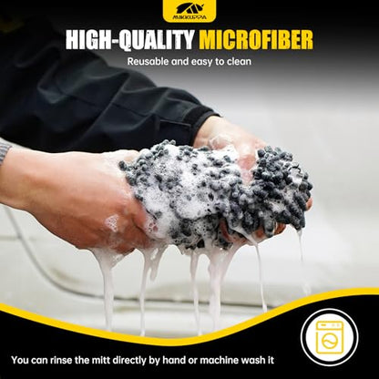 MIKKUPPA Car Wash Mitt Microfiber, Yellow & Gray, 2 Pack, 10" x 7" | Double-Sided Chenille Scratch Free Mitt with Waterproof Inner for Car Washing Home Cleaning - color: Yellow & Gray