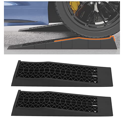 Brilluxa Vehicle Service Ramps, 1-Pair Drive-On Wheel Ramps and Tire Lift Platforms with 4400 lb Capacity for Oil Changes and Underbody Maintenance on Low-Profile Cars SUVs Trucks