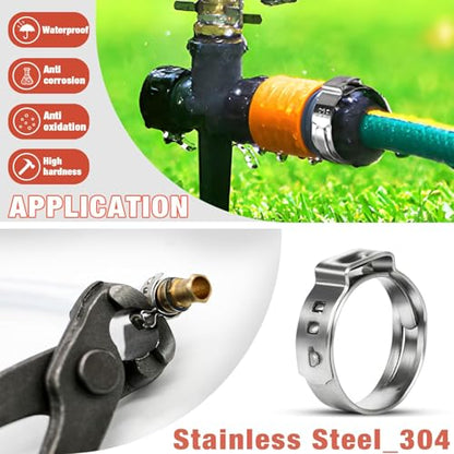 AKIHISA 666Pcs Single Ear Hose Clamps, 24 Sizes 5.3-34.6mm 304 Stainless Steel Ear Clamps Crimp Hose Clamps Cinch Rings Assortment Kit for Automotive, Pipe, Plumbing - size: 666Pcs (5.3-34.6mm)