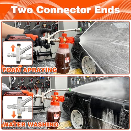 RIDGE WASHER Pressure Washer Gun Foam Cannon, Dual Connector Accessory | 1/4" Quick Connect for Double Tip Attachment, Stainless Steel, 4000 PSI - size: 1000 ML