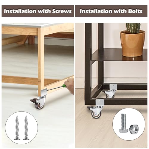 Nefish 2 Inch Caster Wheels with 3/4” (20 mm) U Bracket, Small Rubber Casters Set of 4 with Brake, 360 Degree Ball Bearing Plate Swivel Castors Wheels, Crib Caster Wheels for Dresser, Cabinet, Desk - style: 2 IN U-Shaped (4 Pack)