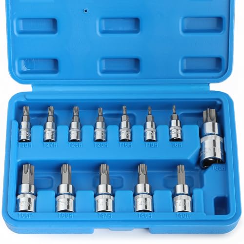 Bates- Torx Bit Socket Set, 13 pcs, TT8-TT60, 1/4" 3/8" & 1/2" Drive, Silver, Tamper Proof Torx Bit Set - size: 13 pcs, TT8-TT60