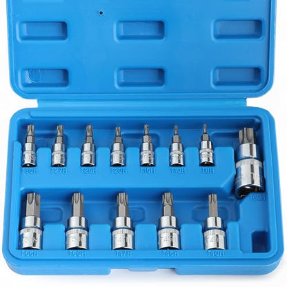 Bates- Torx Bit Socket Set, 13 pcs, TT8-TT60, 1/4" 3/8" & 1/2" Drive, Silver, Tamper Proof Torx Bit Set - size: 13 pcs, TT8-TT60