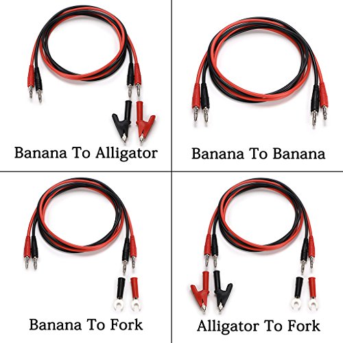 Sumnacon 4 in 1 Banana Plug Alligator Clip Pure Copper Fork Test Lead, 3.3 ft Multimeter Flexible Test Lead Wire Cable with Protective Jack Copper Clamps for Electrical Testing 1000V/15A - size: 3.3 ft