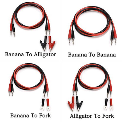 Sumnacon 4 in 1 Banana Plug Alligator Clip Pure Copper Fork Test Lead, 3.3 ft Multimeter Flexible Test Lead Wire Cable with Protective Jack Copper Clamps for Electrical Testing 1000V/15A - size: 3.3 ft