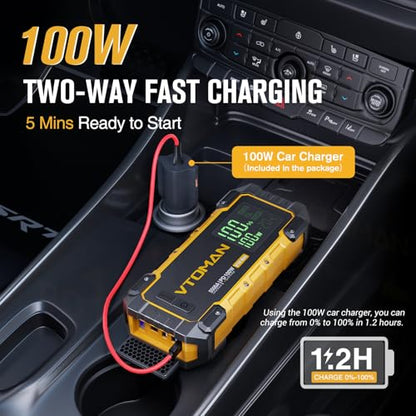 VTOMAN V10 Max 5500A Portable Jump Starter with 100W USB-C Fast Charger | Car Battery Jumper Starter Portable, All Gas or 12L Diesel Engines,12V Jump Start Booster Pack, Jump Box Comes, Pickup Trucks - color: yellow