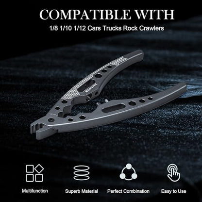 GOUPRC Aluminum Alloy Multi-Function Ball Head Pliers Shock Absorber Screw Pliers With Shock Absorber Wrench for 1/8 1/10 1/12 1/14 1/16 RC Car Truck(Titanium) - color: Titanium
