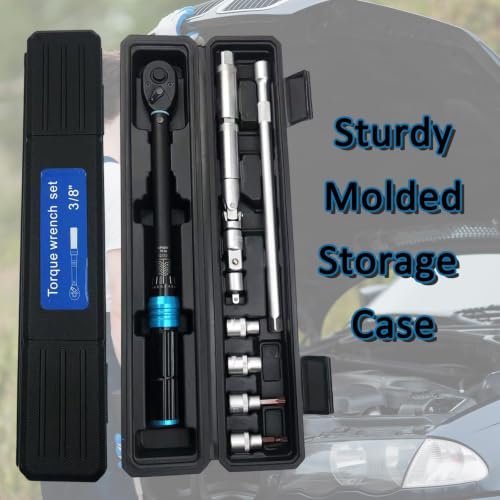 3/8 Inch Drive Click Torque Wrench Set, 11PCS Professional Torque Wrench Kit (5-60N.m), Auto Repair Tool with Spark Plug Sockets, Adapters & Extension Bar for Car, Motorcycle Maintenance