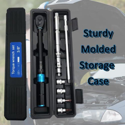 3/8 Inch Drive Click Torque Wrench Set, 11PCS Professional Torque Wrench Kit (5-60N.m), Auto Repair Tool with Spark Plug Sockets, Adapters & Extension Bar for Car, Motorcycle Maintenance