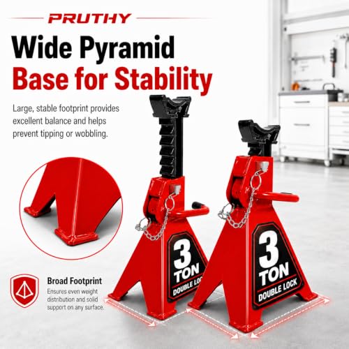 Jack Stands, 3 Ton (6,000 lbs) with Double Locking Pins Capacity Car Jack Stand, Adjustable Height for Lifting SUV Pickup Truck Car and UTV/ATV Heavy Duty Steel Car Lift, 1 Pair Red - color: Red