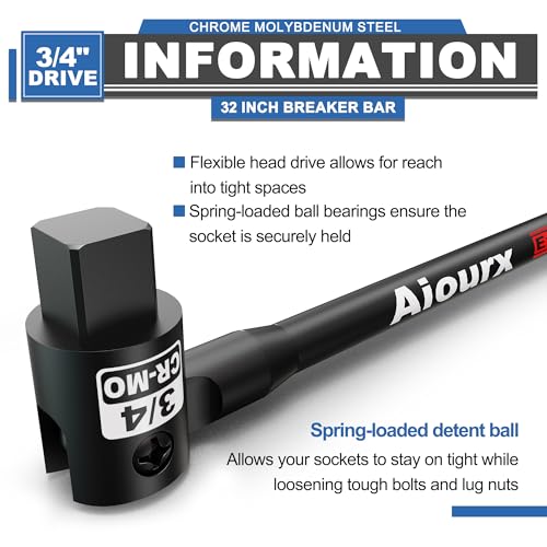3/4” Drive 32 Inch Breaker Bar, Heavy Duty Head, Premium Chromium-Molybdenum Steel, Laser Etched Marking, for Loosen Rusted, Stubborn, Stuck Nuts and Bolts - size: 3/4 32 inch