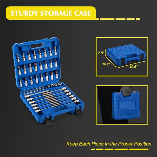 EMENTOL 48PCS 3/8"Dr. Master Torx Bit Socket Set, CR-V, S2 Steel, 5.9" Length Star Bit Socket Set, E4 -E20, T10-T60, TT10-TT60 - size: 48PCS Master Torx Bit Socket Set