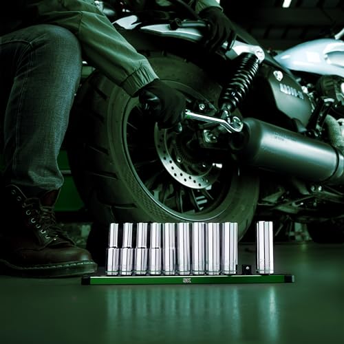 SK 1/2" Drive Socket Set, Deep Metric Sockets, 11-Piece 10-20mm | SuperKrome Finish, Premium CR-V Steel, with Aluminum Socket Organizer - size: Deep, style: Metric