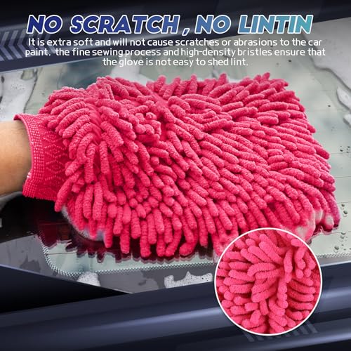 wuyaoyao 2PCS Car Wash Mitt, 10.14"×7.12" Chenille Microfiber Car Wash Mitts, Scratch-Free & Lint-Free, Absorbent Double Sided Clean Glove for Cars Cleaning, Auto Cleaning Supplies (Pink) - color: Pink
