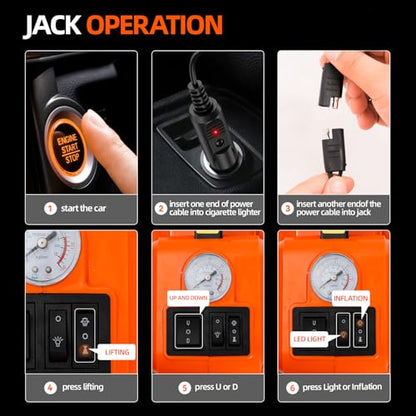 Car Jack Electric Hydraulic Jack 5Ton 155-450mm 3in1 Lift Inflator LED Light 12V Portable Outdoor Home Emergency Tire Change Roadside Rescue Tool - size: 5T-Rocker Switch-Jack+Pump+Light