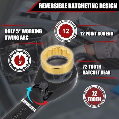 Mayouko 20PCS Reversible Ratcheting Combination Wrench Set, SAE 5/16"-3/4" & Metric 8-19mm, 12 Point, 72 Tooth, Cr-V Steel with Black Chrome Finish