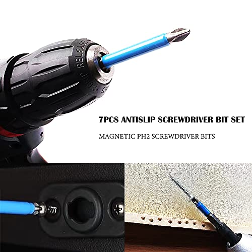 Magnetic Screwdriver Bit Set 7pcs Anti Slip Screwdriver Bits Set 1/4 Inch Hex Shank S2 Steel Phillips Cross Slot PH2 Screwdriver Bits Mixed Length(25MM/50MM/65MM/70MM/90MM/127MM/150MM) - color: Ph2-mixed Length(7 Pcs)