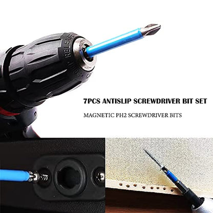 Magnetic Screwdriver Bit Set 7pcs Anti Slip Screwdriver Bits Set 1/4 Inch Hex Shank S2 Steel Phillips Cross Slot PH2 Screwdriver Bits Mixed Length(25MM/50MM/65MM/70MM/90MM/127MM/150MM) - color: Ph2-mixed Length(7 Pcs)