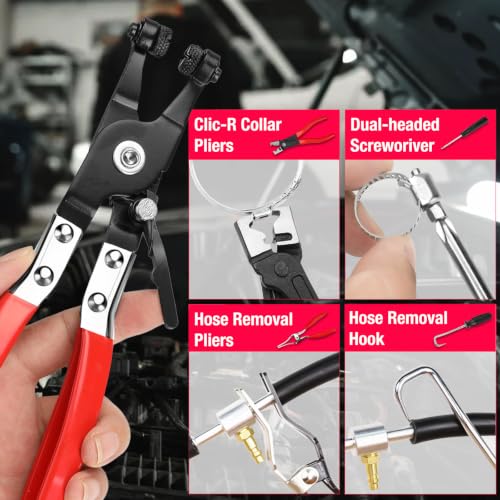 BETOOLL Hose Clamp Pliers 16PCS, Hose Clamp Removal Tool Kit with Long Reach & Flexible Wire Tools for Radiator, Heater, Coolant & Water Hoses - color: Red